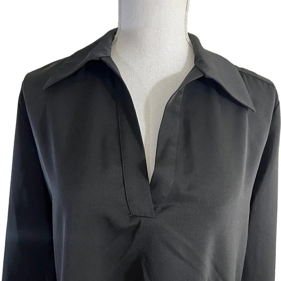 Aqua Black Collared Top Size Small Long Sleeves Polyester Neutral Blouse Office - Picture 4 of 5